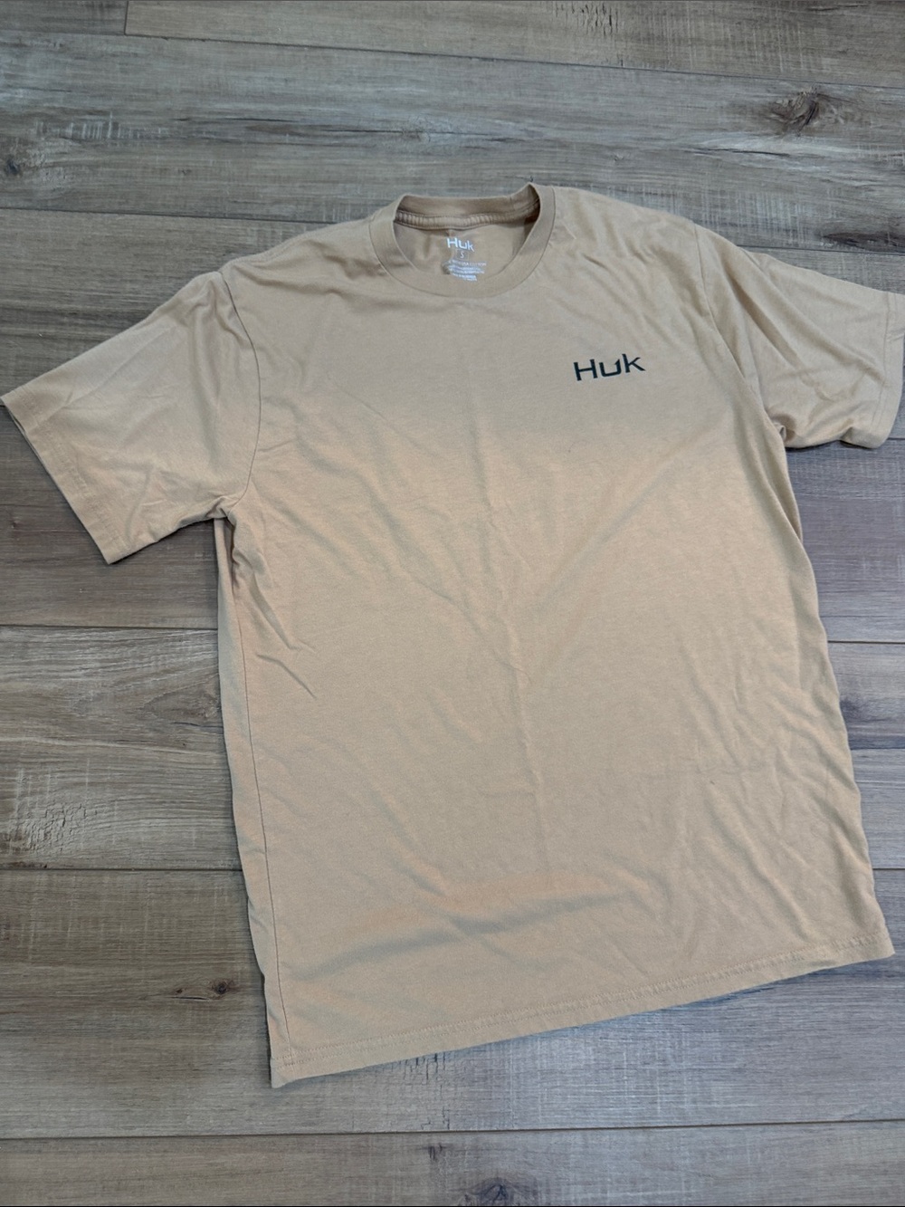 Huk Short-Sleeve Crewneck Tee in Tan with Black Logo